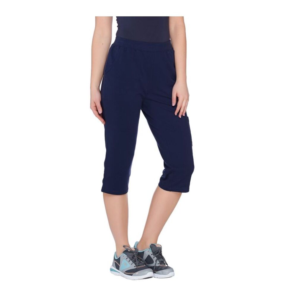 Denim & Co. Women's Plus Sz Pants 2X Active French Terry Cargo Capri Blue